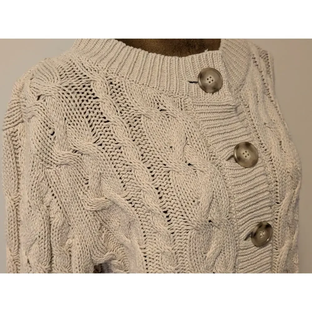 Reformation Annie Cable Knit Cropped Cardigan - Cream - Size Small - Picture 4 of 12